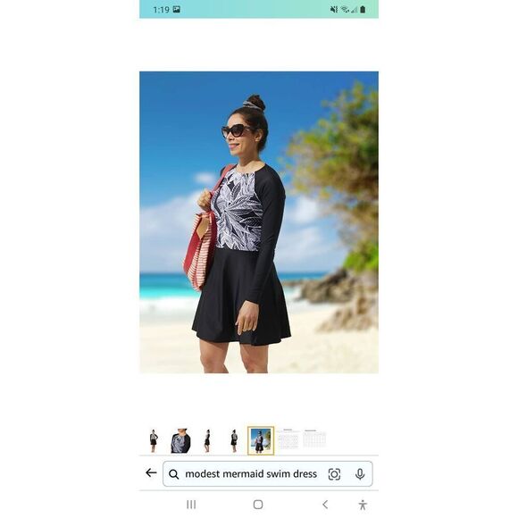 New Size 8 Modest Mermaid Monochrome Modest Swim Dress SPF50+ Black White NWOT - Picture 1 of 10